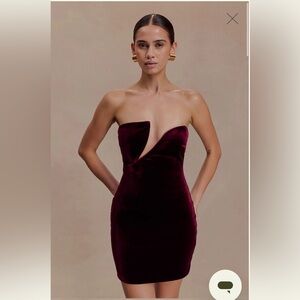 Meshki Strapless Velvet Dress in Deep Burgundy